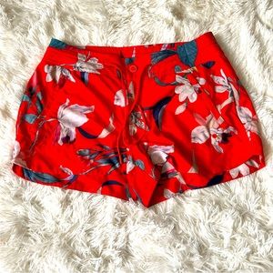 Athleta Bright Red Floral Athletic Shorts
